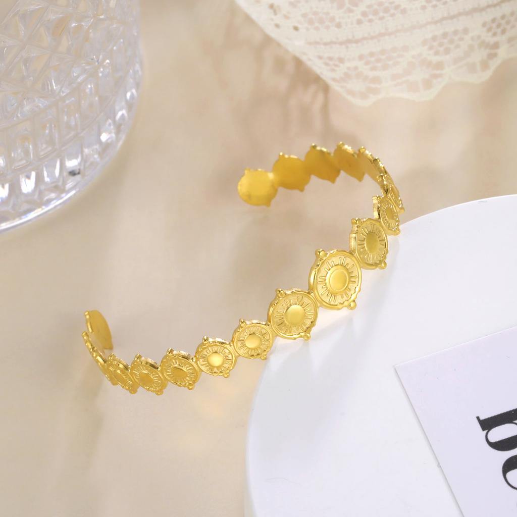 Stainless Steel Cuff Bracelet On Hand Women Geometric Flower Leaves Eye Adjustable Open Gold Bangle Jewelry