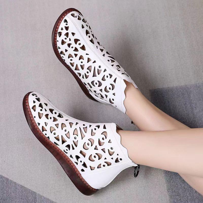 Fashion 2024 Spring Summer Genuine Leather Sandals Women Breathable Hole Boots Flat Soft Non-slip Comfortable Shoes Sandalias De Mujer