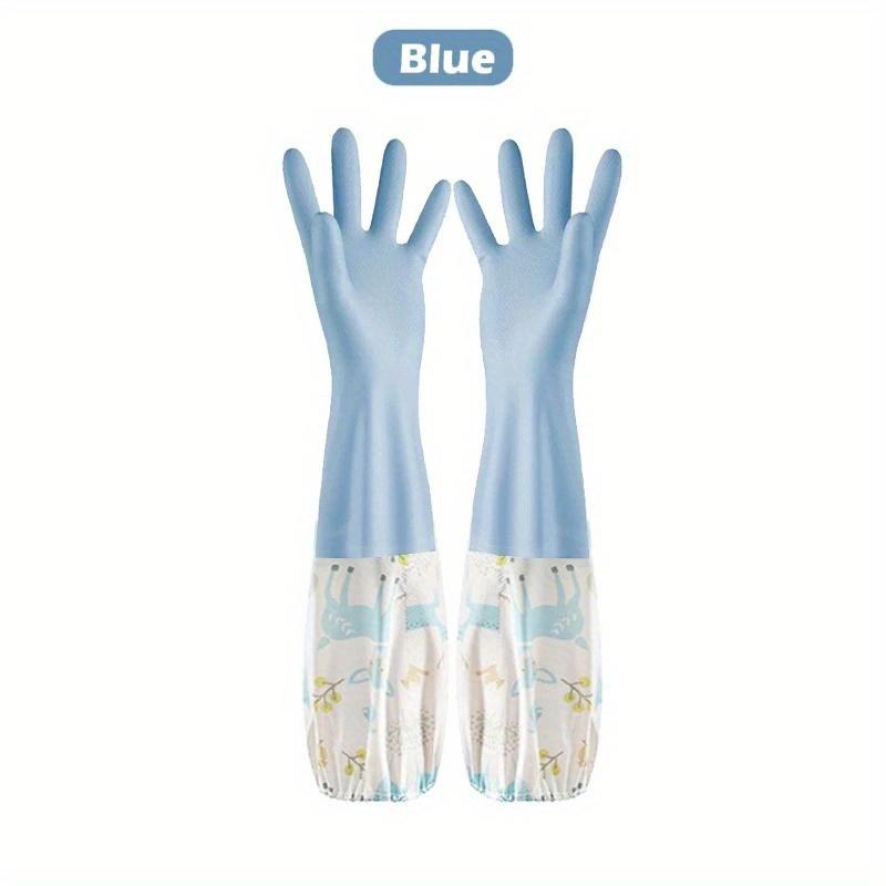 Dishwashing Gloves Household Chore Splicing Sleeve Waterproof Gloves Plush Elastic Band Mouth Rubber Gloves