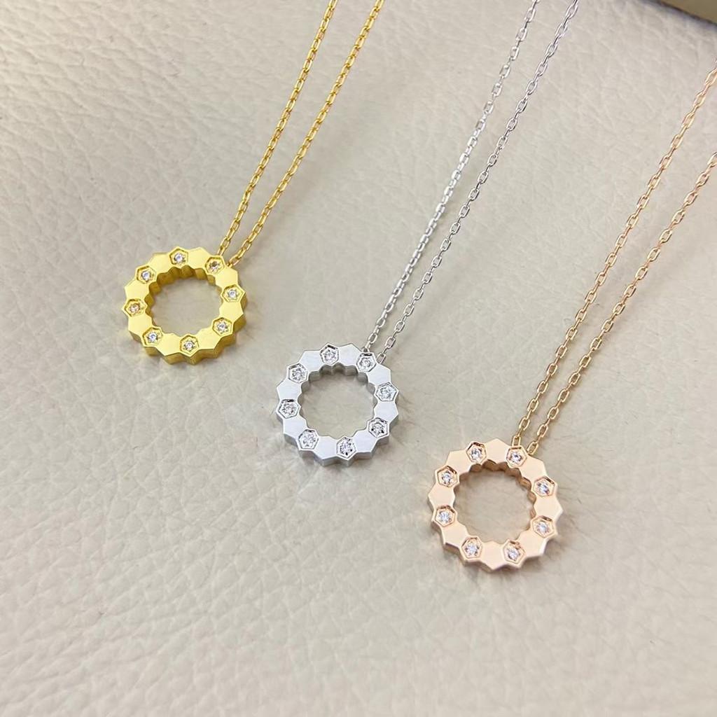 

Honeycomb Interval Diamond Necklace Made of Non Allergenic Material, 18k Thick Gold Electroplated Free Box Gift Jewelry Free Shipping Three Color розового золота