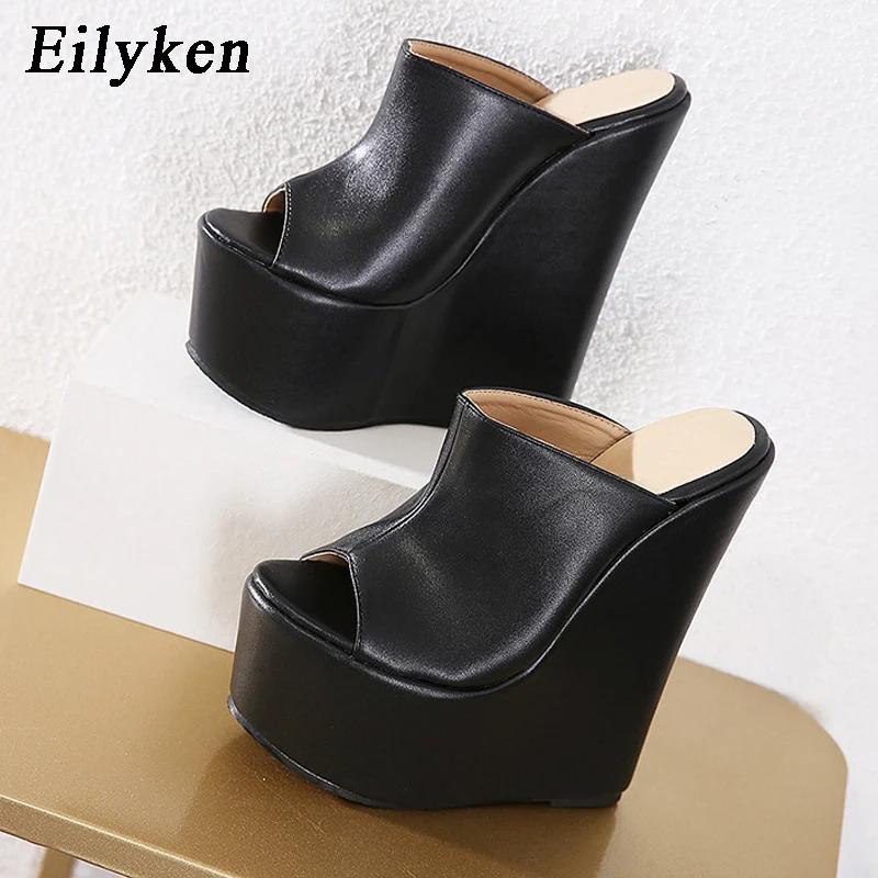 Fashion Eilyken New Summer Fashion Peep Toe Platform Wedge Women Slippers Sexy Super Heels Mules Sandals Shoes