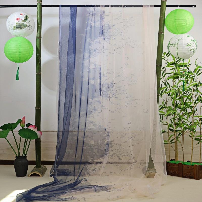 Chinese Ink Wash Landscape Tie-Dye Green Gauze Curtain for Wedding or Mall Decor