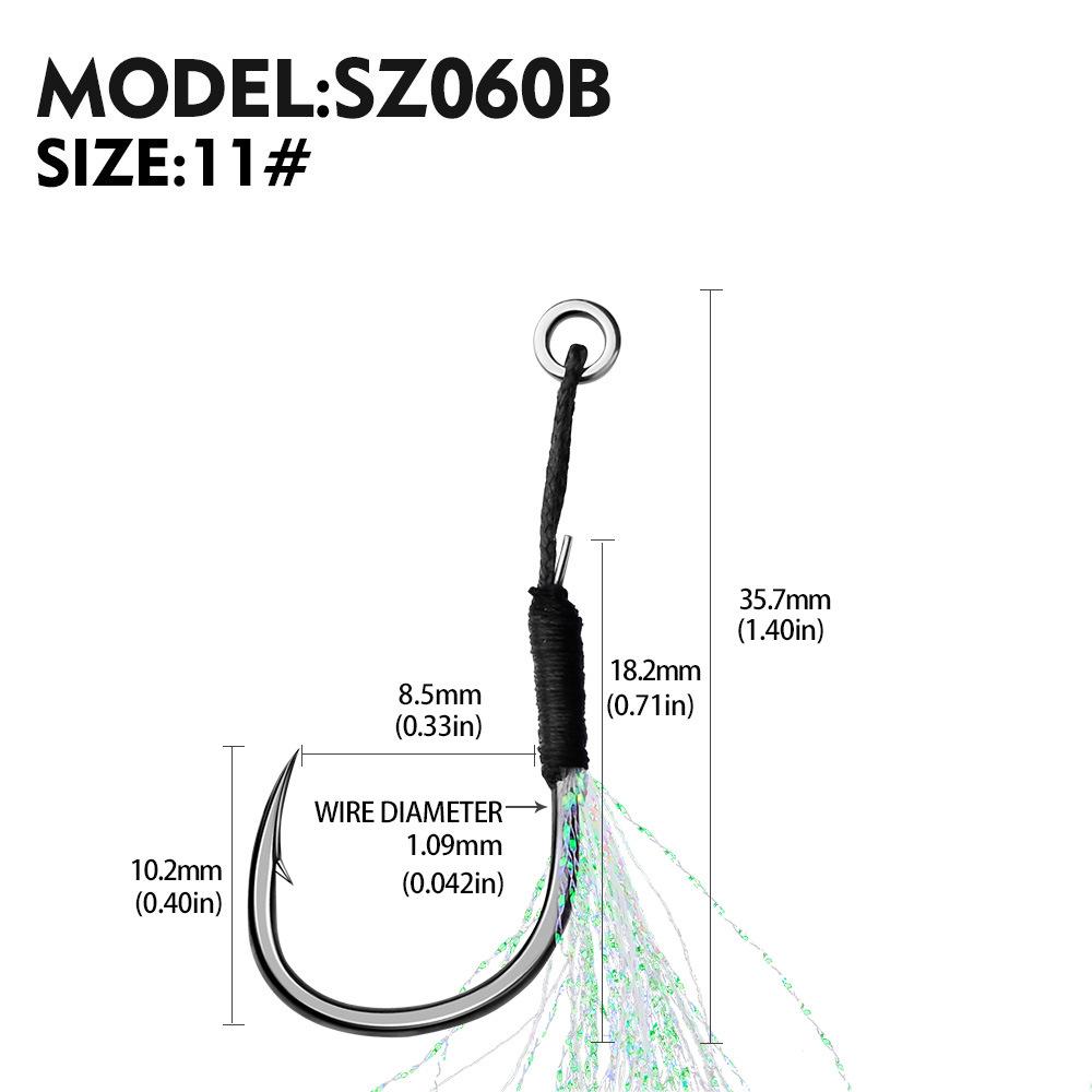 10pcs Fishing Assist Hooks 11#-19# Jigging Assist Hooks Single Fishing Assist Hooks with Bucktail with Feather (as the picture,with feathers)
