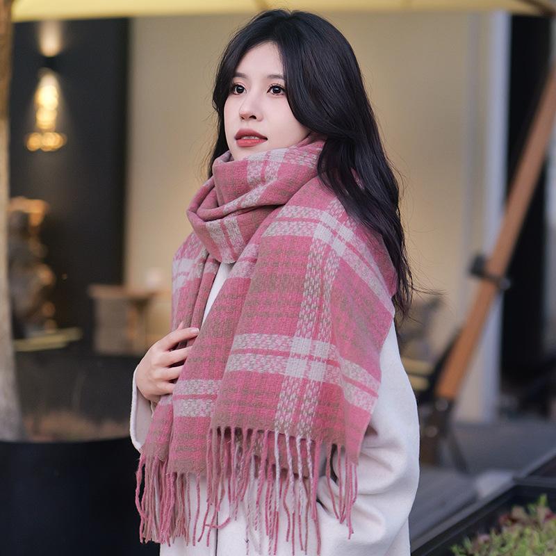 

Deqing Plaid Tassel Scarf For Girls Instagram Style Student Couple Style Retro Plaid Shawl Dual-use рожевий