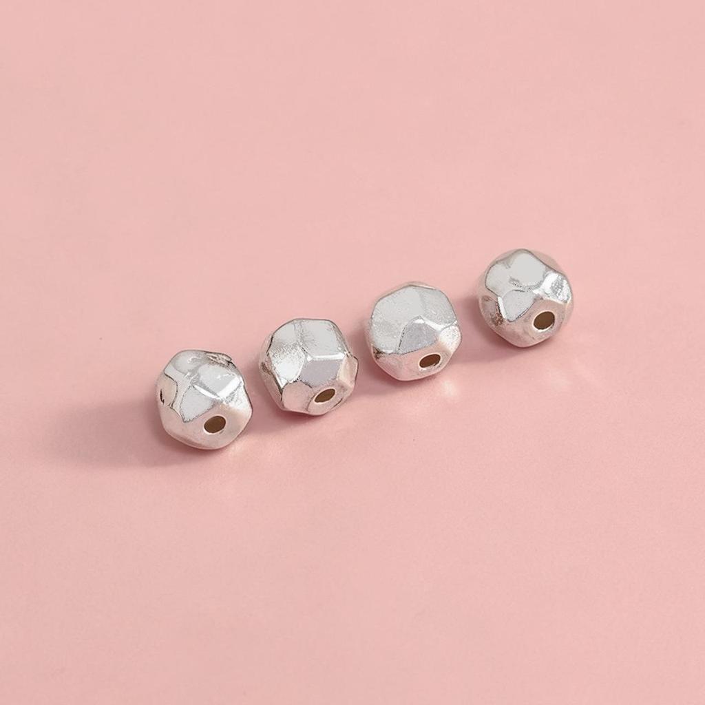 S925 Sterling Silver Faceted Diamond-Shaped Spacer Beads for DIY Jewelry and Handwoven Accessories