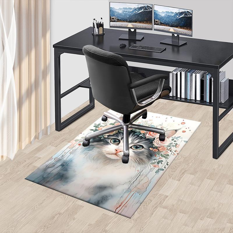 1pc Flower Crown Cat Themed Rug for Home Decor, Non-slip Office Carpet, Chair mat, Outdoor Mat, Christmas and Halloween gifts-0731023