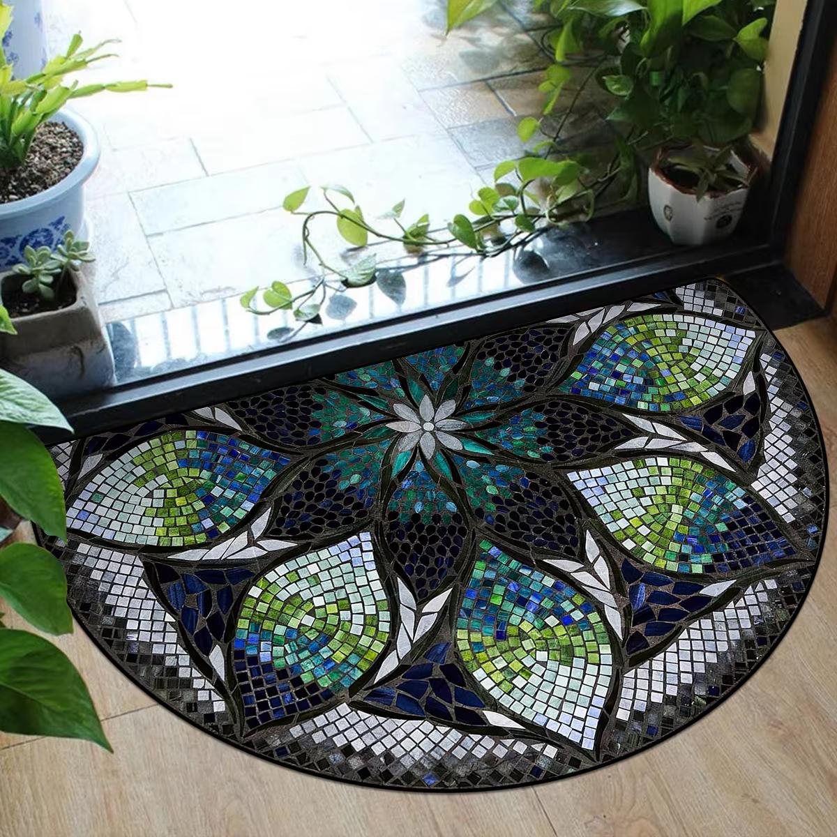

Entrance Door Mat Dust Sand Proof Floor Mats Outdoor Patio Doormat Plant Flower Home Decoration Rug Semi-Circular Carpet 40X60CM(1.3X2FT