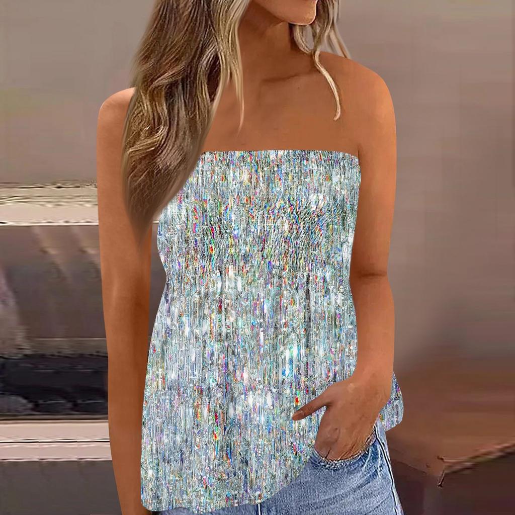 Tube Tops For Women,Cute Sexy Off Shoulder Print Sleeveless T-Shirt
