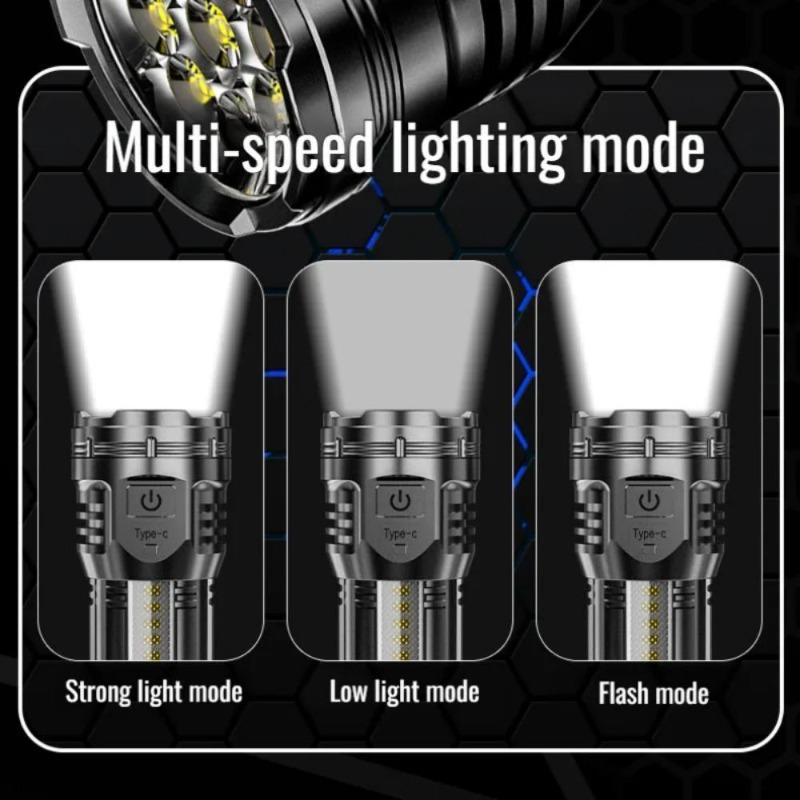 9 LED Portable Flashlights Type-C Rechargeable Torch With Pen Clip COB Flashlight Outdoor Fishing Tail Magnetic Work Light