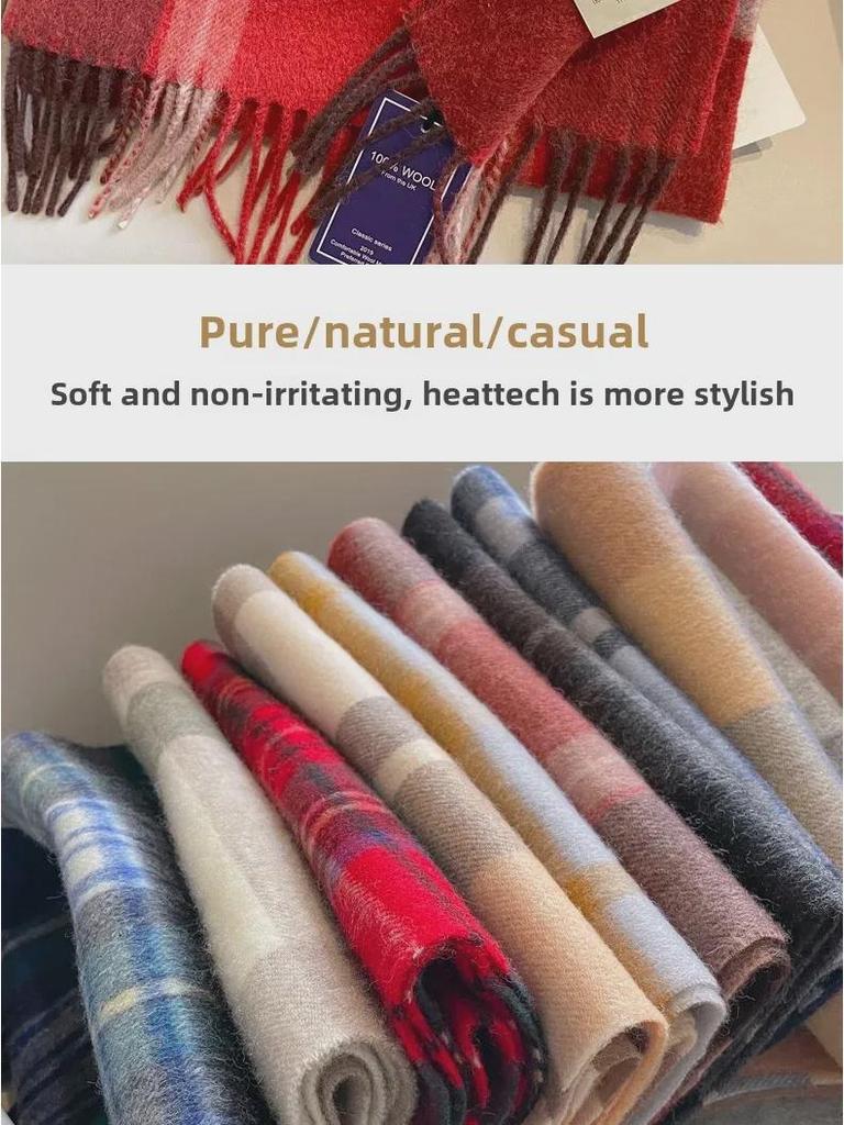 Classic British Dark Green Plaid Wool Scarf, Thick and Warm for Winter - Unisex Design