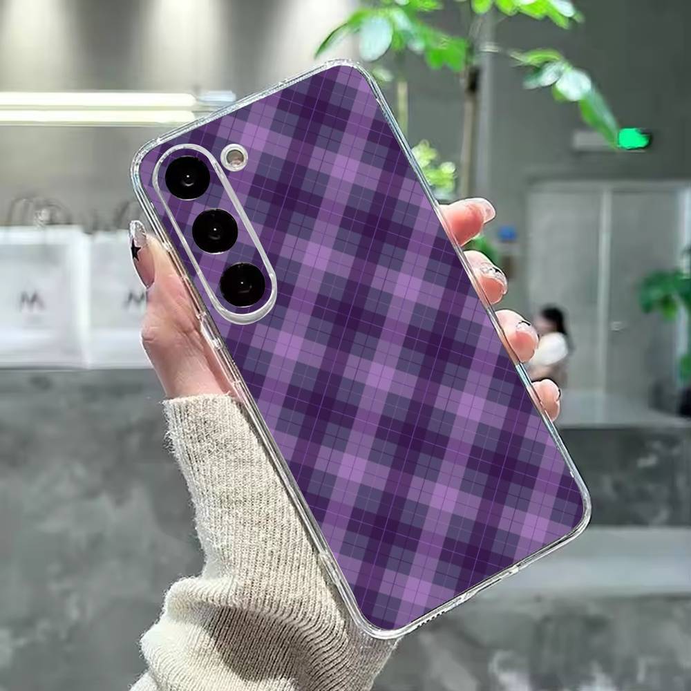 Cool P-Purple P-Plaid Pattern Phone Case For Samsung Galaxy A91,80,73,72 ,71,53,52,32 ,31,22,21s,20,Transparent Case Samsung a31