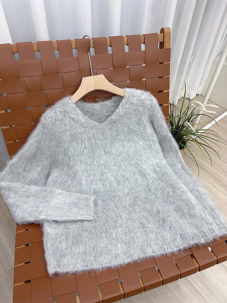 Женский свитер с V-образным вырезом из шерсти перуанской альпаки розового цвета, изготовленный на заказ - коллекция осень/зима One Size