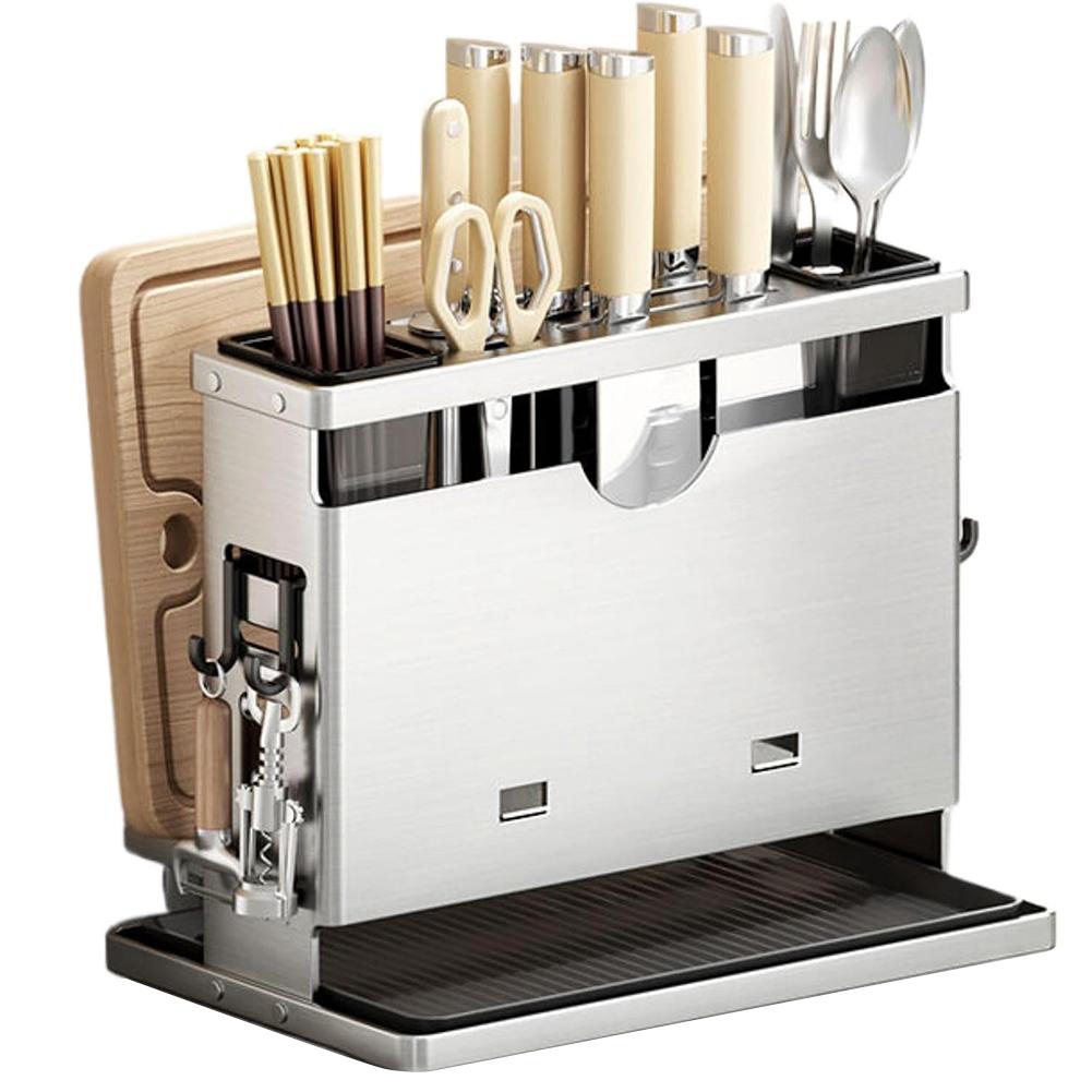 

Easy One-Second Installation 3-Compartment Organizer High Guardrail Design Metal Construction 3 Compartment Utensil Holder