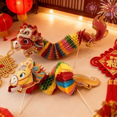 2026 Chinese New Year Set Dragon Dance Props Festive Decor Kindergarten Supplies Handheld Horse Ribbons Celebration Kit