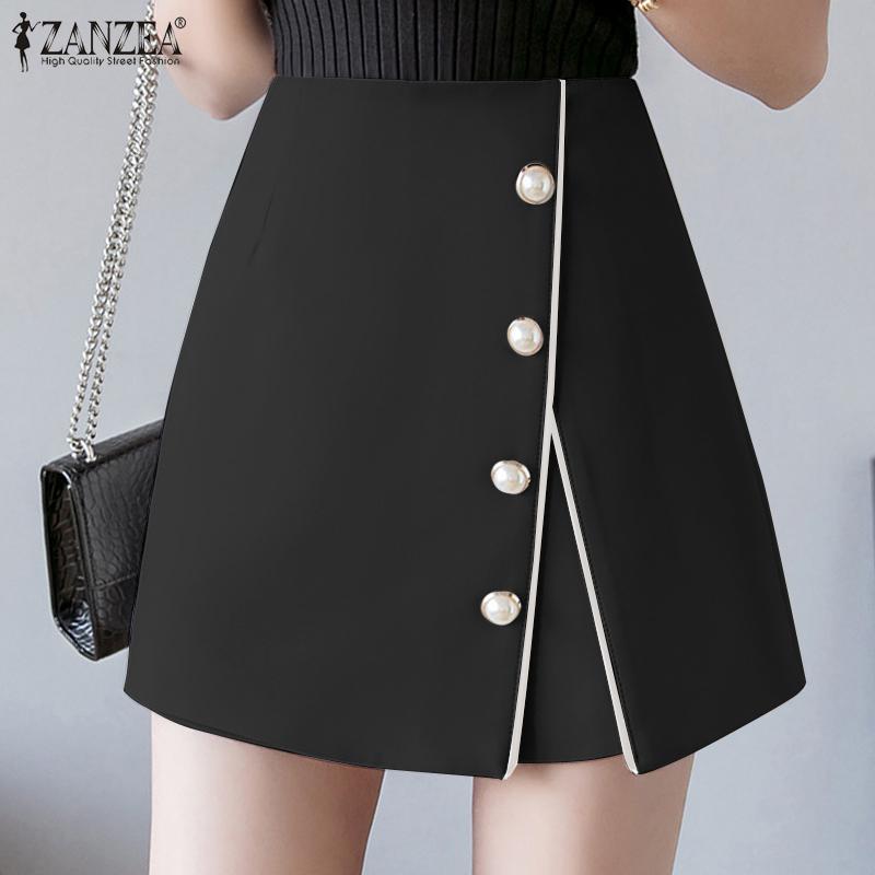 

ZANZEA Женские брюки трапециевидной формы с высокой талией в стиле пэчворк, повседневные утягивающие юбки