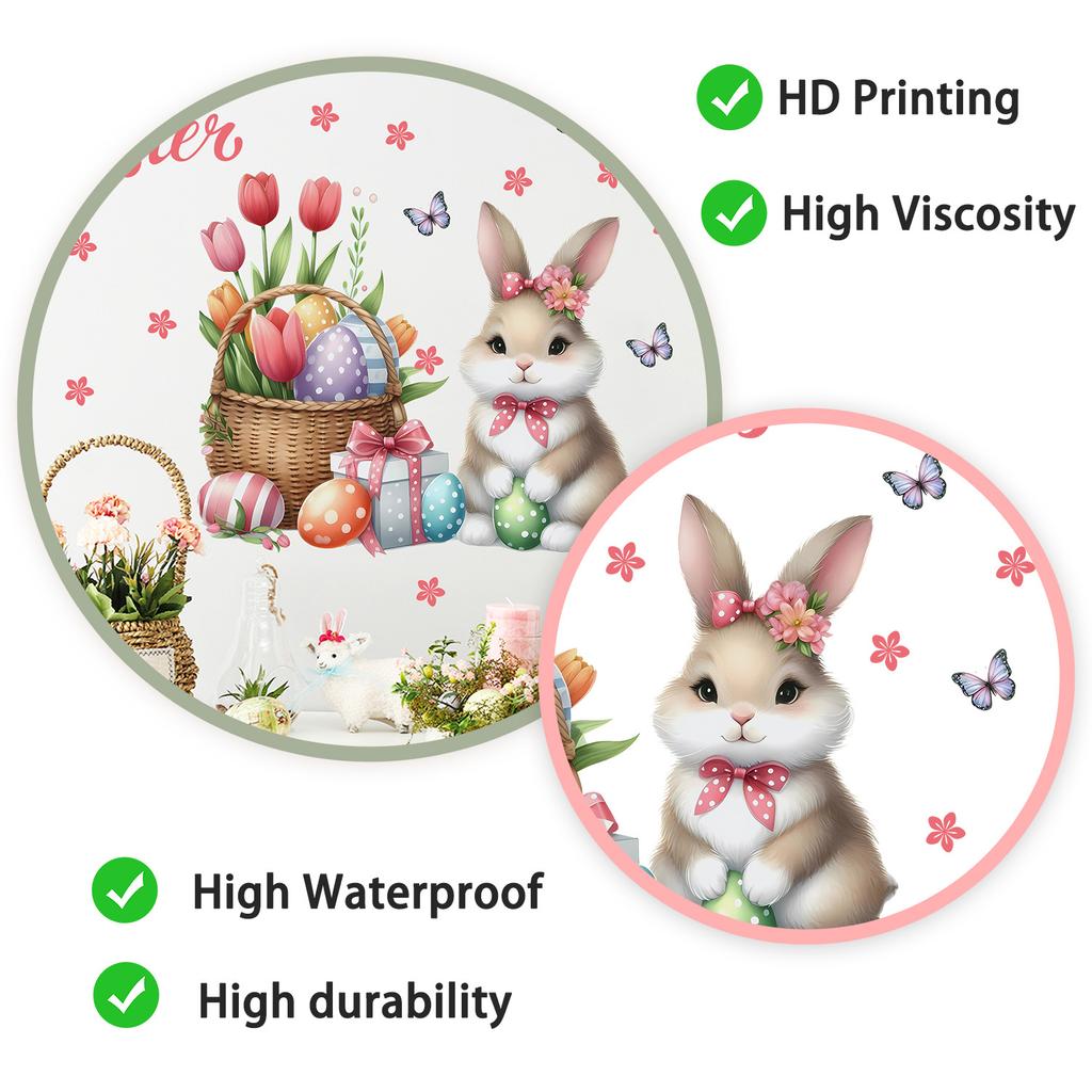 Easter Bunny with Floral Eggs Wall Sticker Self-Adhesive Removable for Bedroom Living Room Study Holiday Home Decor