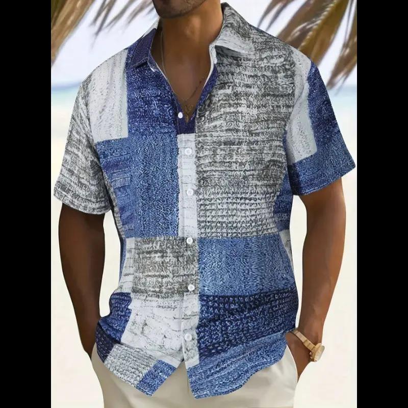 Men's Summer Casual Button Down Shirt Abstract Floral Print Short Sleeve Hawaiian Shirt