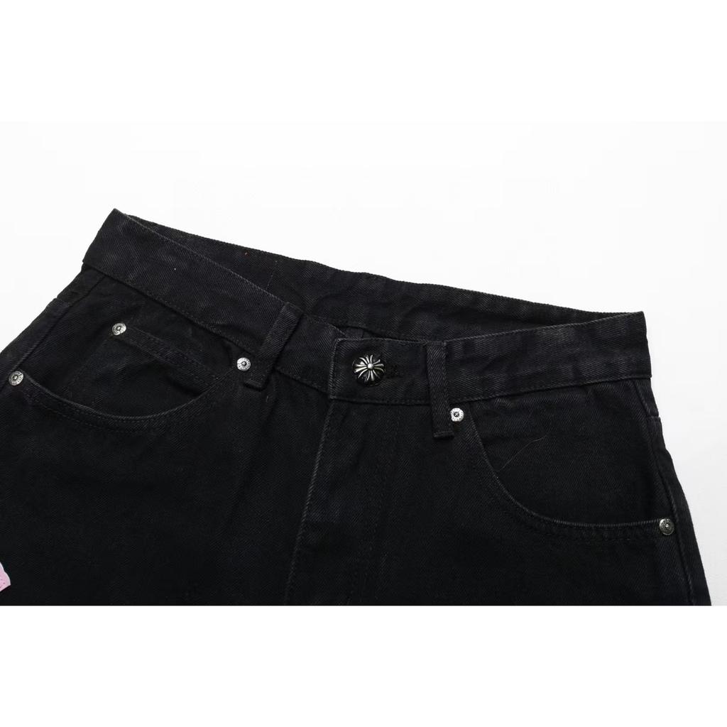 9905 CHROME HEARTS Men's and Women's American Style Trendy Jeans with Fabric Patches, Casual and Fashionable High Street Pants