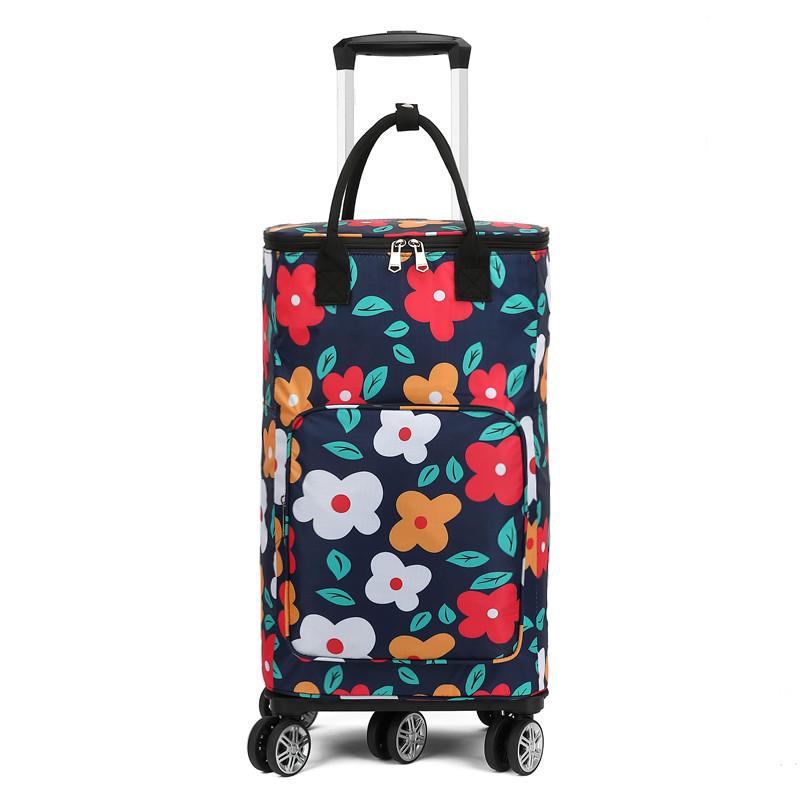 Portable Small Trolley Cart with Universal Wheels and Insulated Shopping Bag