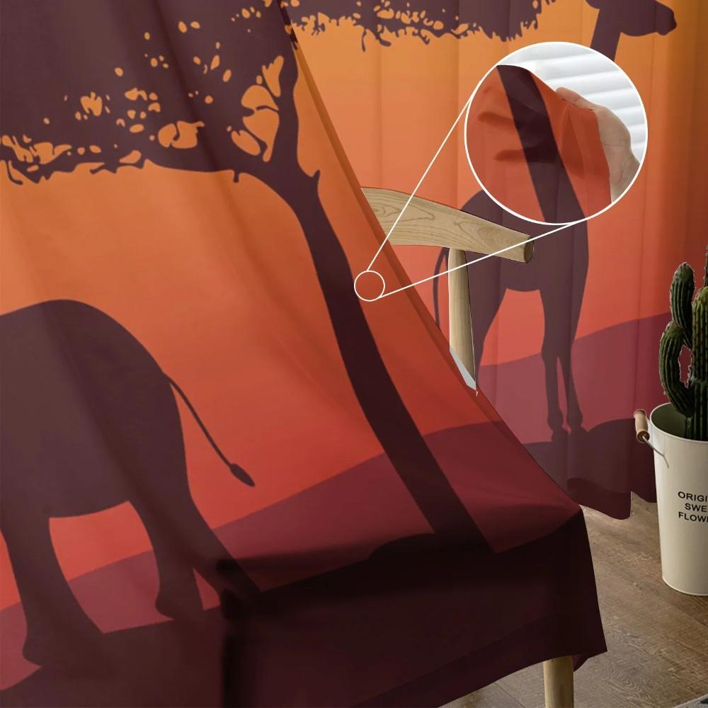 Dusk Elephant Giraffe Sun Christmas Tree Fine Netting Transparent Drapes Perfect for Living Room Decoration Window Panel Curtain for Bedroom Voile