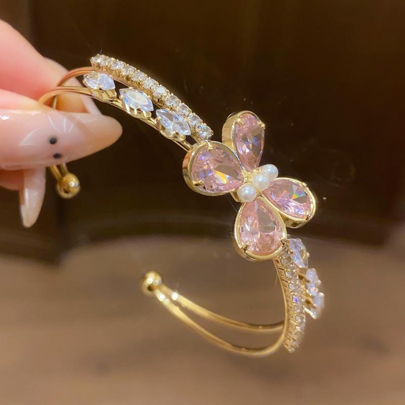 

French Zircon Butterfly Pearl Double Layer Elegant Bracelet for Women