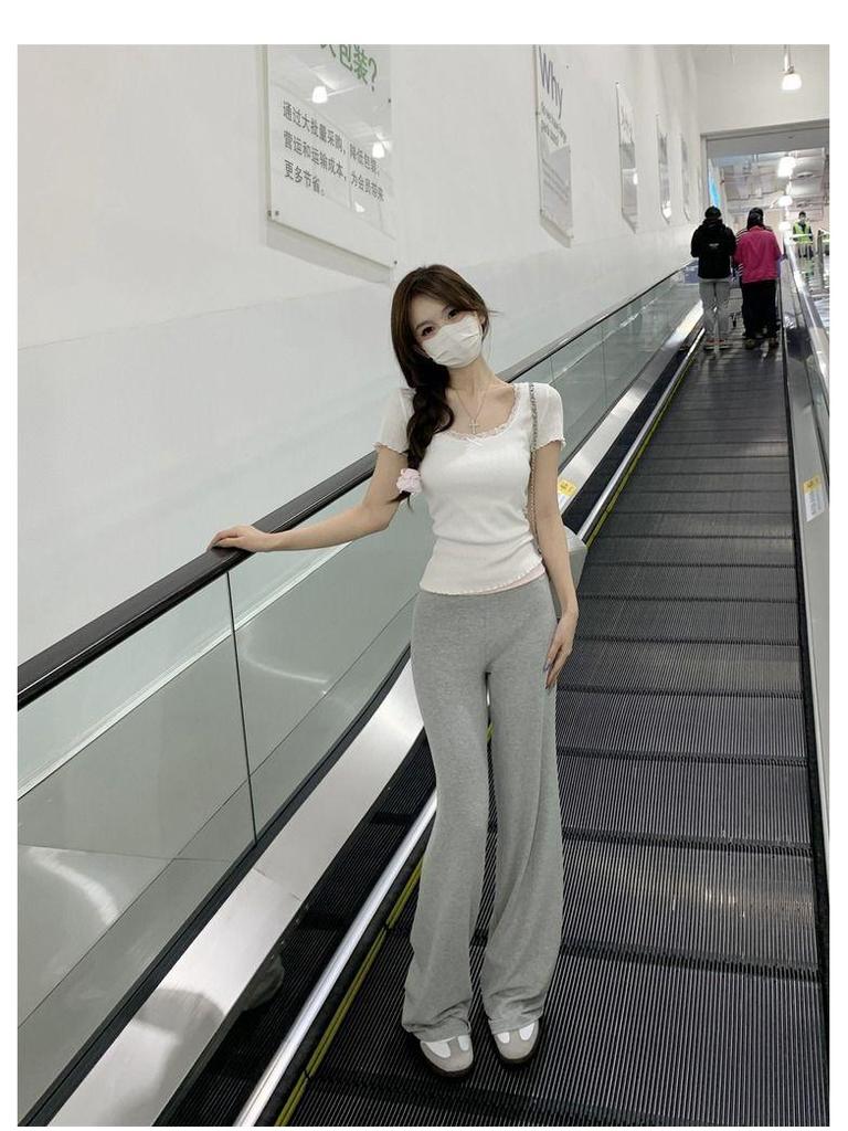 White Lace Slimming Women's Summer Short Sleeve Top