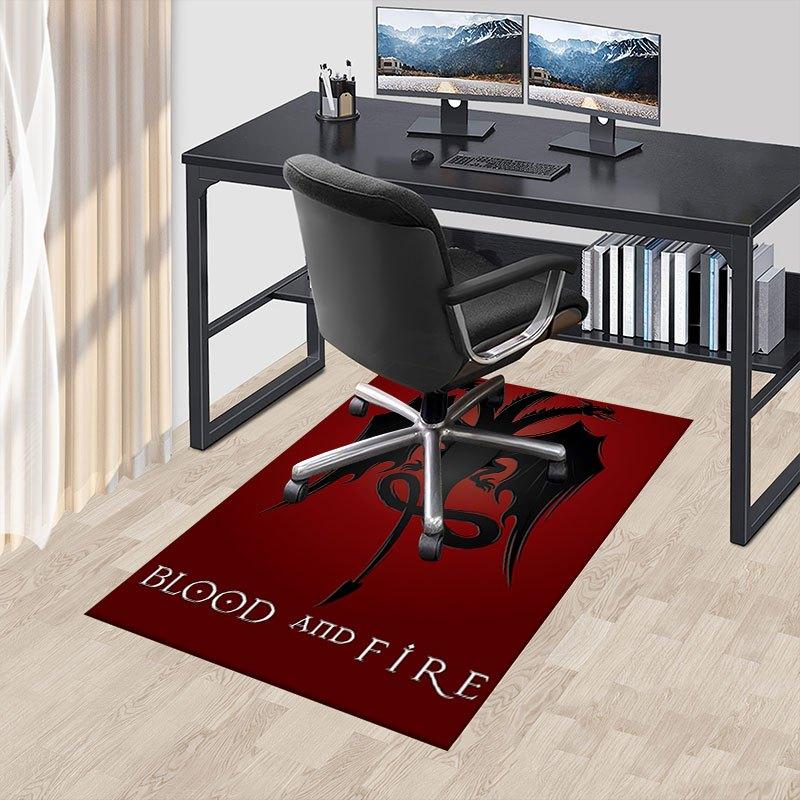 1pc Fire and Blood Office Carpet Chair Mats, Home Decor Mat Fantasy Theme Mat Durable Mat, Dragon Decor,Suitable for Fantasy Theme Lovers