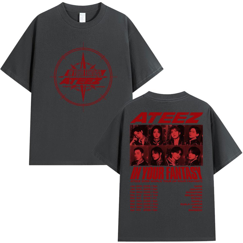 Ateez 2026 World Tour in Your Fantasy T-shirt Unisex Abbigliamento Donna Casual Cotone Oversize Estiva Manica Corta Top Streetwear