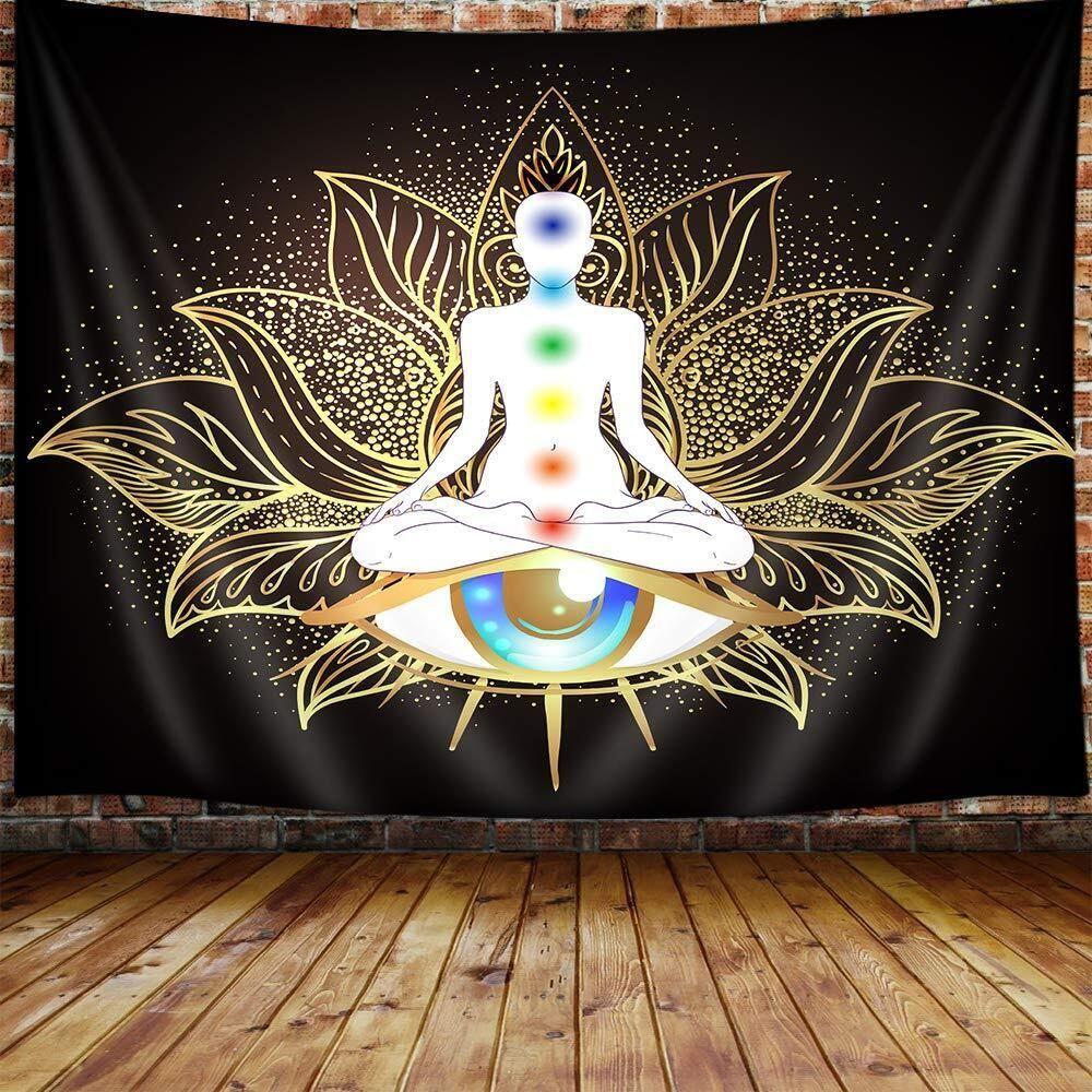 Tapestry yoga meditation seven chakras mandala 75x100 чёрный