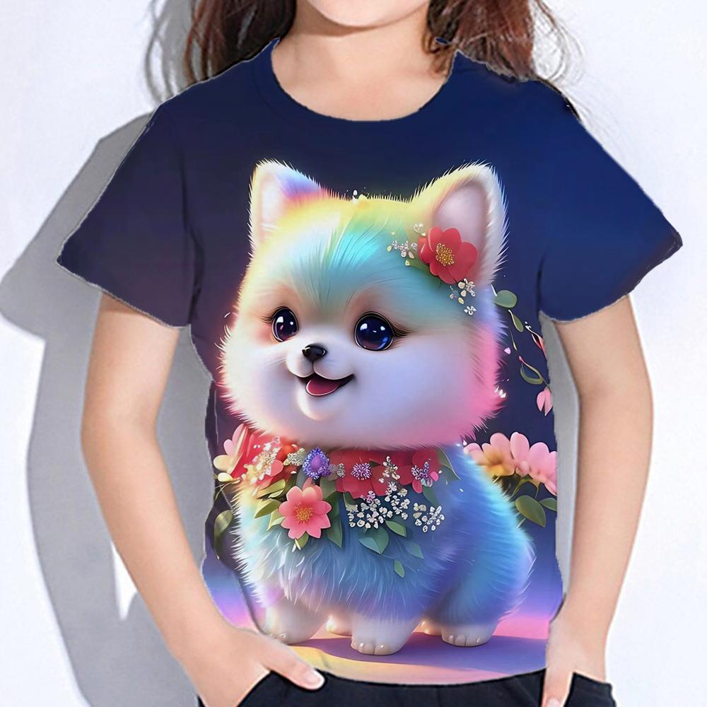 2025  Kids Clothes Blouse for Girls Kawaii Cat Girl Short Sleeve Tshirt Print Boys Clothes Polyester Girl Tee Shirt Child T-Shirt