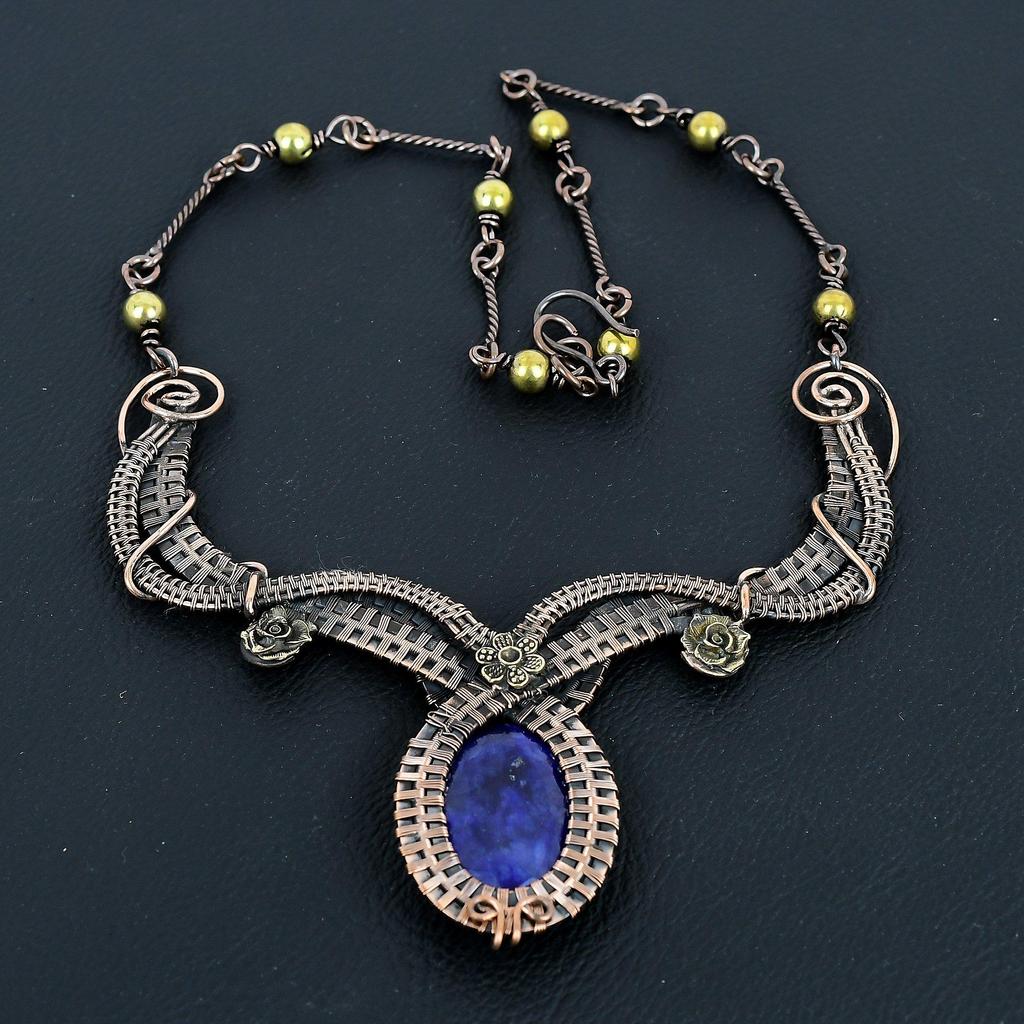 Blue Sapphire Necklace, Handmade Gemstone Necklace, 925 Solid Sterling Silver Necklace Antique Jewelry, For Engagement Gift