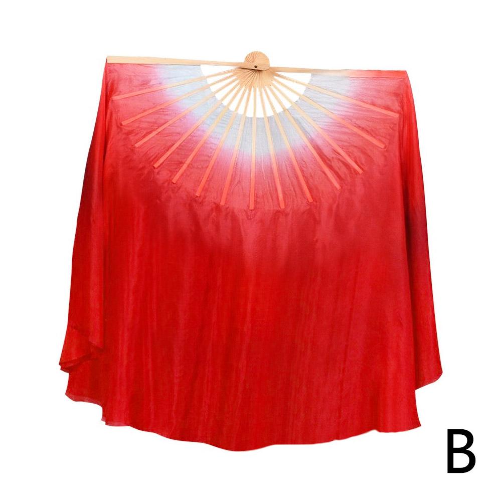 

Веер для танца живота, натуральный шелк, два слоя, бамбук, короткий веер, волшебная мечта, легкий градиент цвета для китайского народного танца Янко