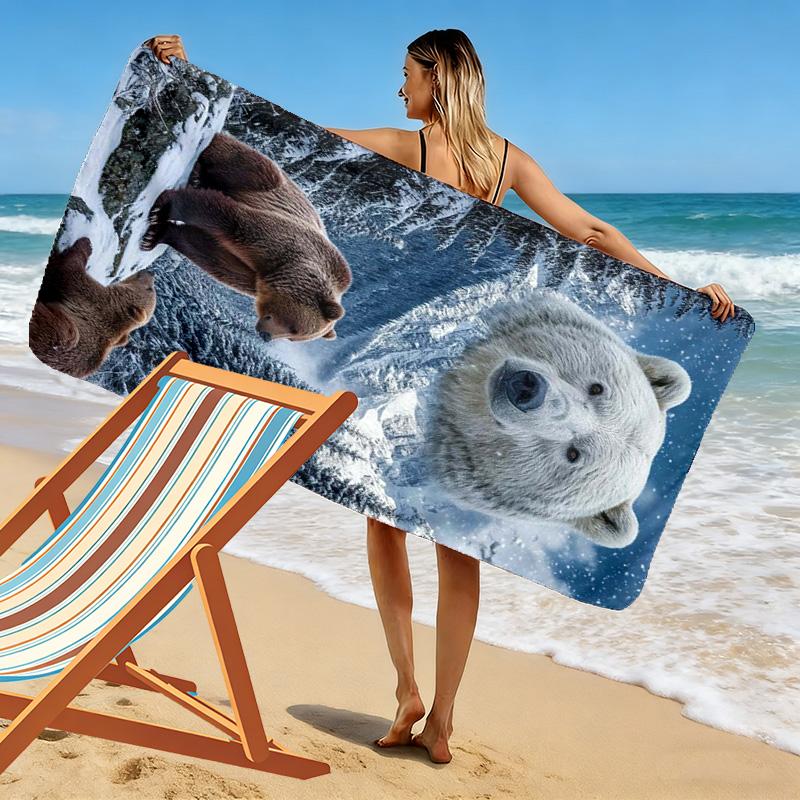 Bear Print Beach Towel, Large Soft Quick Dry Towel for Beach Camping Swimming