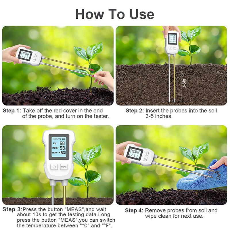 3 In 1 Digital Lcd Soil Meter Temperature Humidity Ph Meter With Backlight Plant Measuring Instrument For Flower Plants Garden