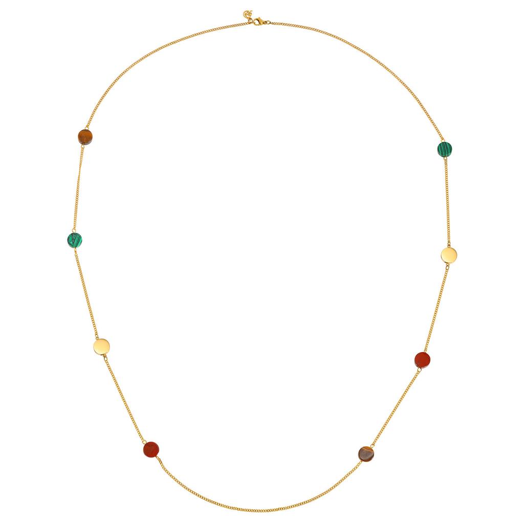 Colored Natural Stone Stainless Steel Necklace Sweater Chain, Wind Dopamine Jewelry Female Nc-2496
