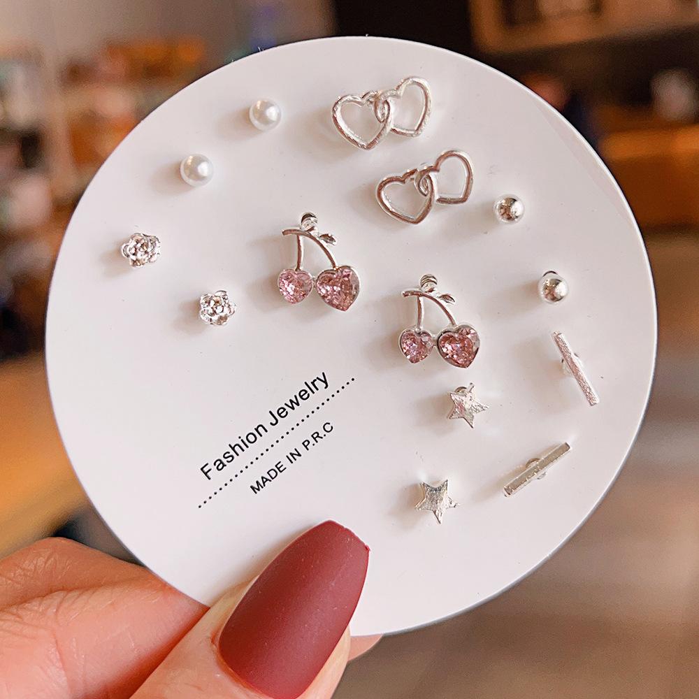 Titanium Steel One-week Stud Earrings 1 Combination Korean Fringed Bow Ins Versatile Cute Earrings for Women