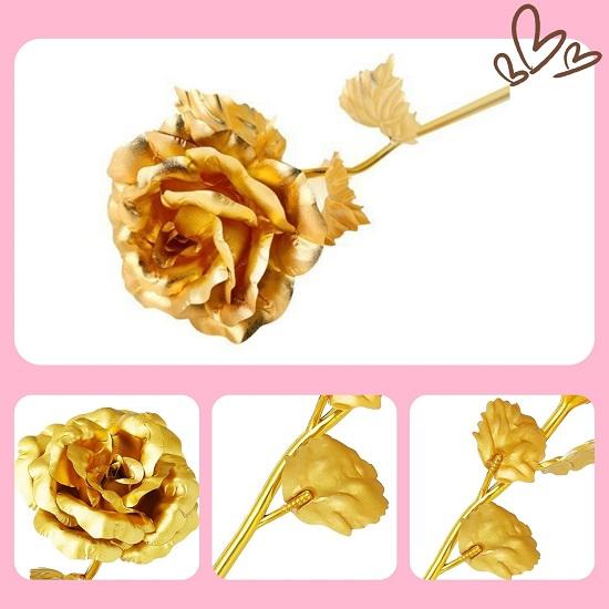 Zlatá růže jako dárek Umělá květina pro přítelkyni přítele manžela manželku Valentýnský týden Dárky na Den růží (Zlatý)