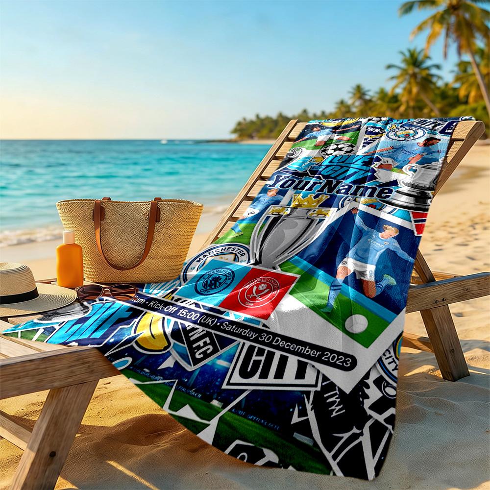 Manchester City Customizable Name Beach Towel Super Soft Microfiber Quickdry Fabric
