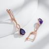 Shiny Purple Natural Zircon Long Dangle Earrings For Women  Rose Gold Color Vintage Ethnic Bride Daily Fine Jewelry