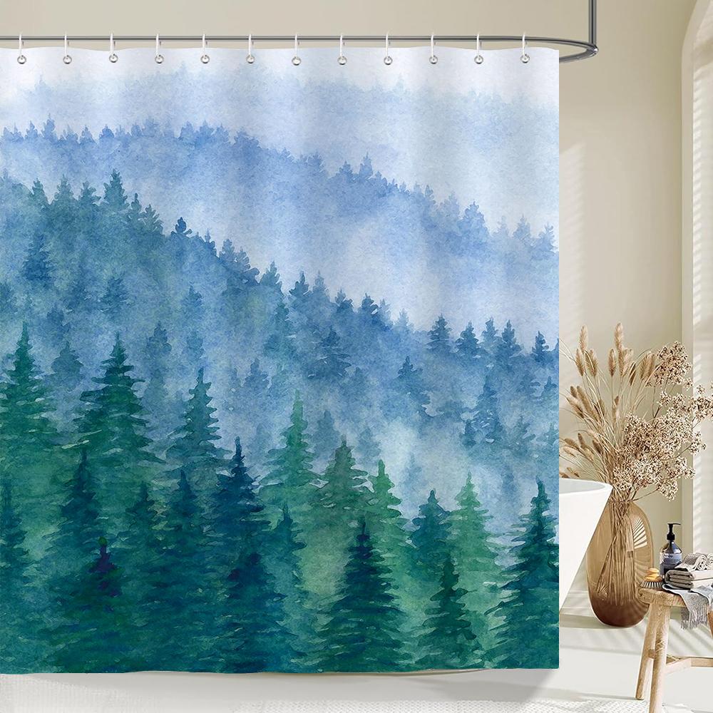 3d Watercolor Tree Shower Curtain Plant Floral Pattern Printed Fabric Waterproof Polyester Bathroom Curtain Decor With Hooks