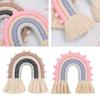 Nordisk Vävd Regnbåge med Pompomer Väggbonad Modern Heminredning Lätt att Använda