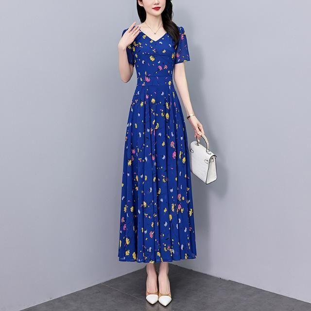 Plus Size Slimming Polyester Dress for Middle-aged Women - Summer Style, Chubby MM Fit