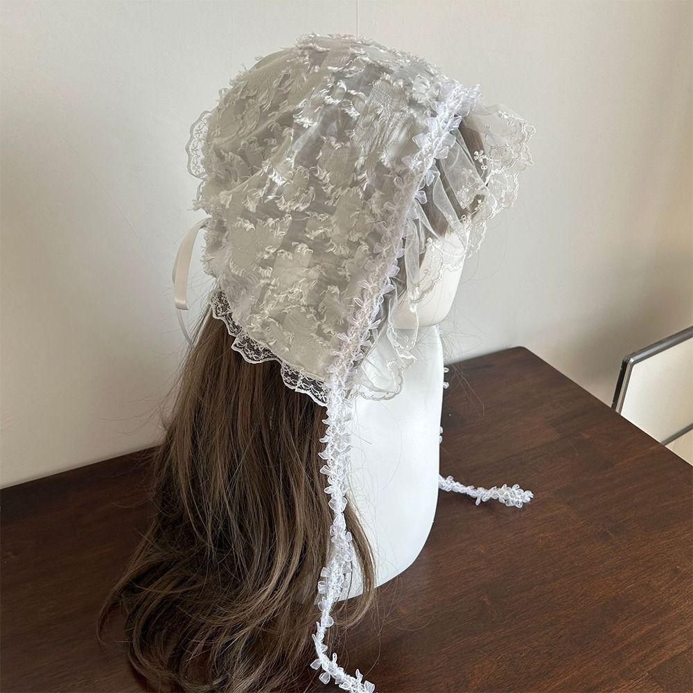 White Lolita Headscarf 3D Butterfly Lace Hair Band  Travel Beach Picnic Photoshoot