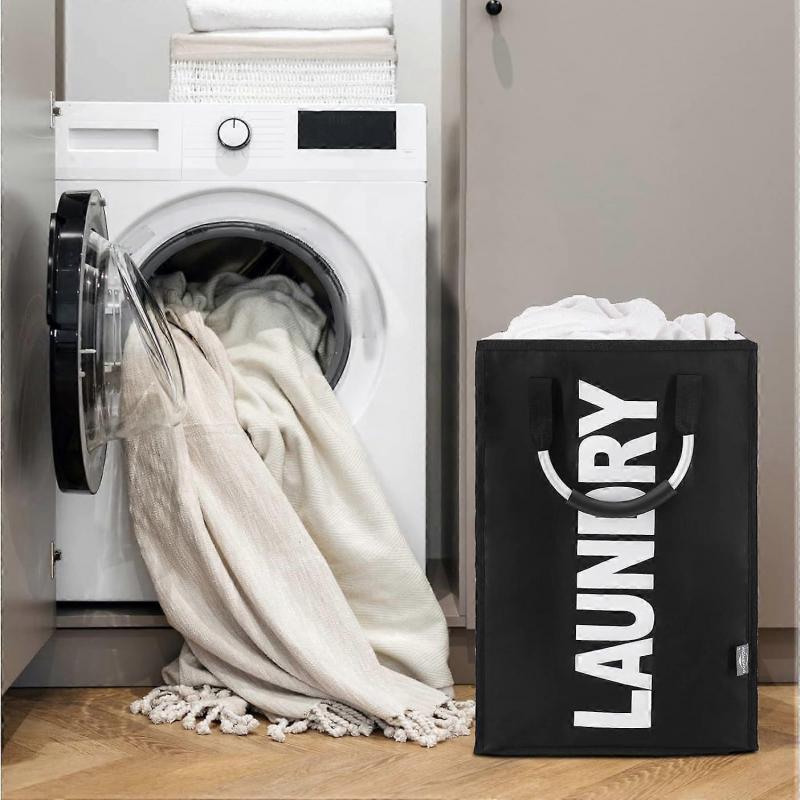 40L Collapsible Washing Laundry Basket Bag for BedroomFabric (Black)