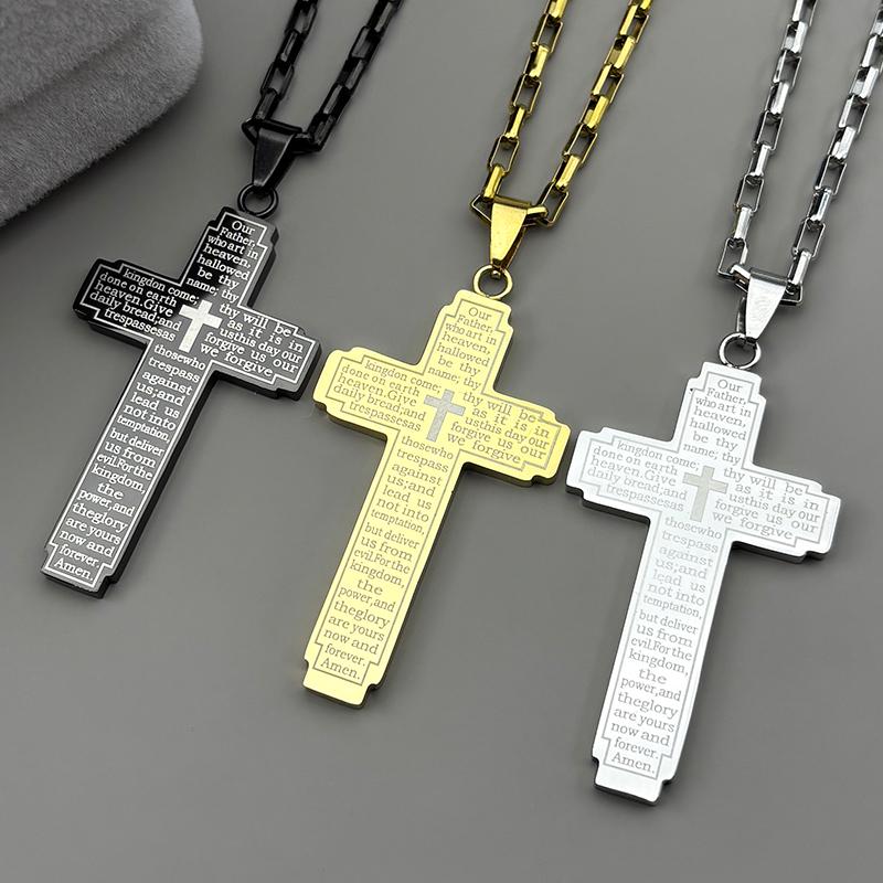 Christian Bible Jesus Cross Chain Necklace Stainless Steel Pendant Necklaces for Women Men Religious Prayer Amulet Jewelry Gift