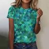 Summer Round Neck Geometric Pattern 3D Print Top Fashionable Casual Colorful Short Sleeved Women's T-shirts