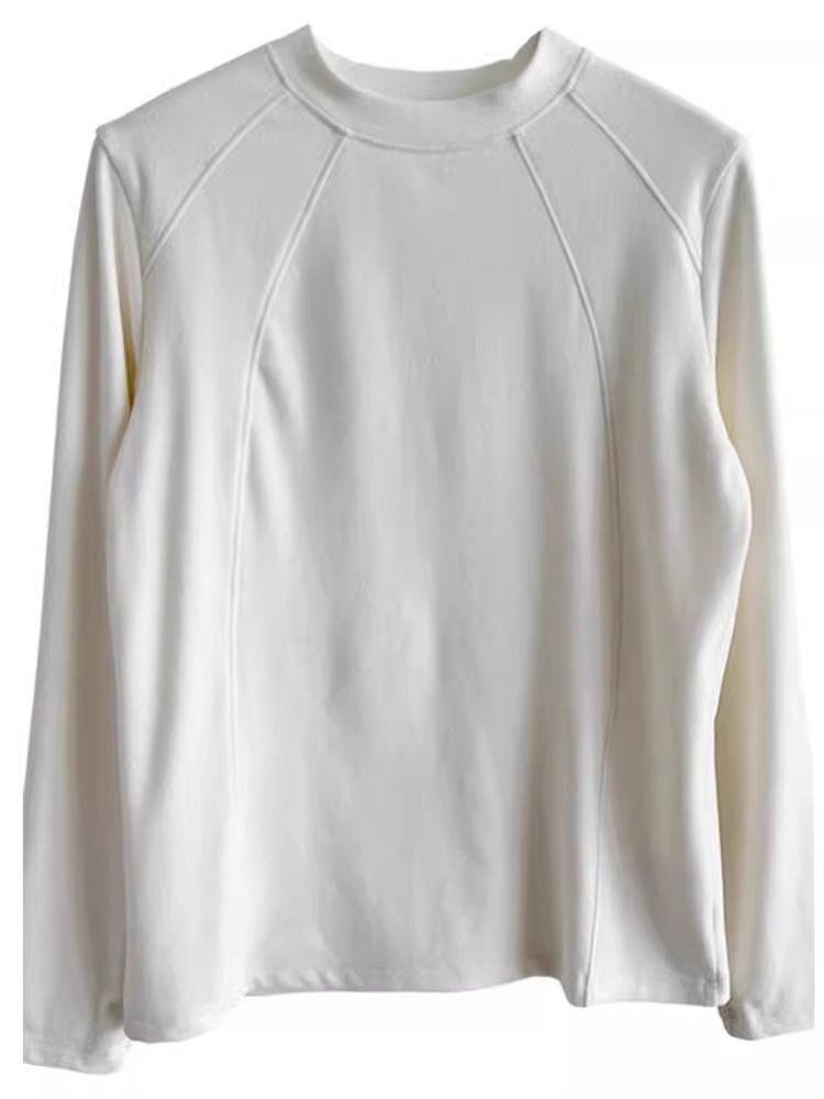 Women's Fleece Brushed Long-Sleeve Base Layer Shirt, Autumn/Winter Korean Style, Loose Half-High Collar Top