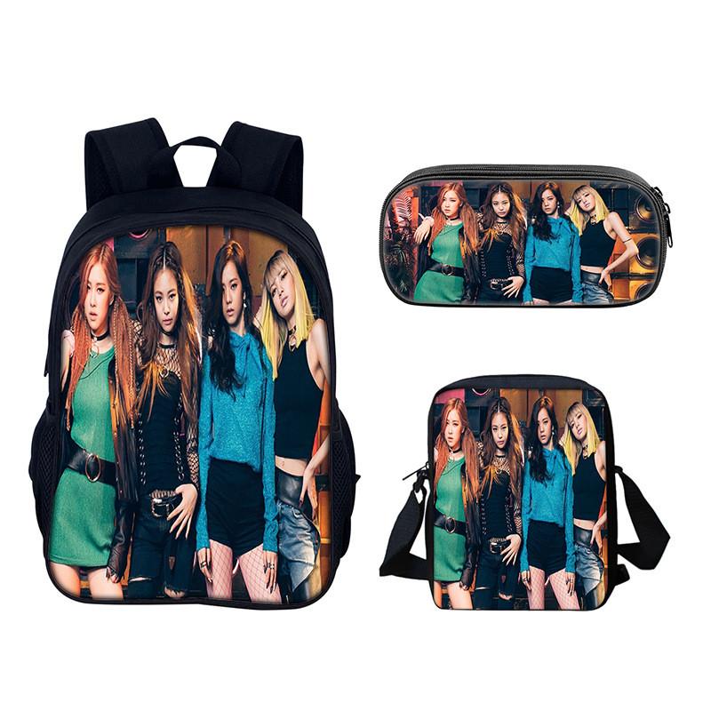 Set de Mochila Estudiantil Blackpink con Material de Nylon y Diseño Creativo para Uso Diario