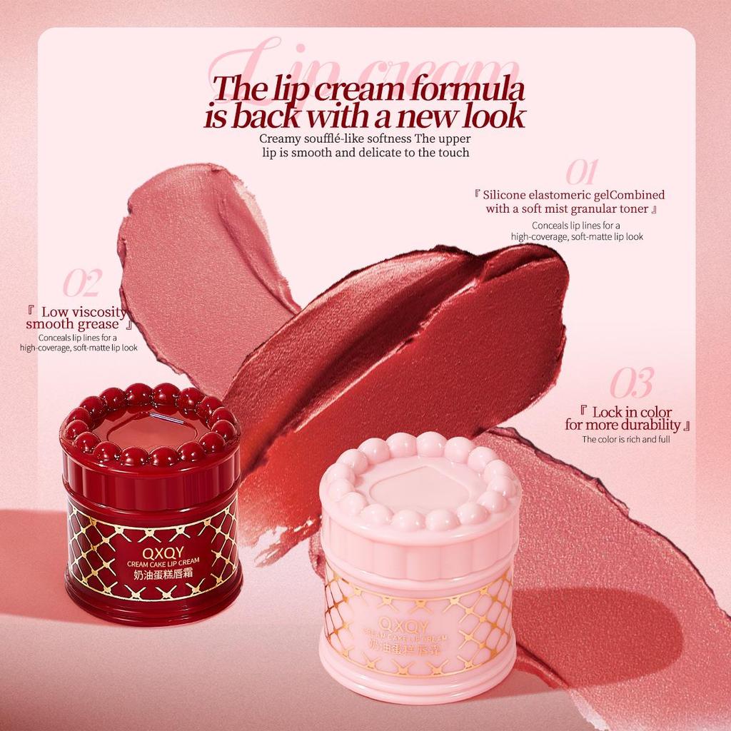QXQY Cremiger Kuchen Lippencreme Samtmatt Einfach aufzutragen Make-up Farbhaltender Lippenstift Für Anfänger