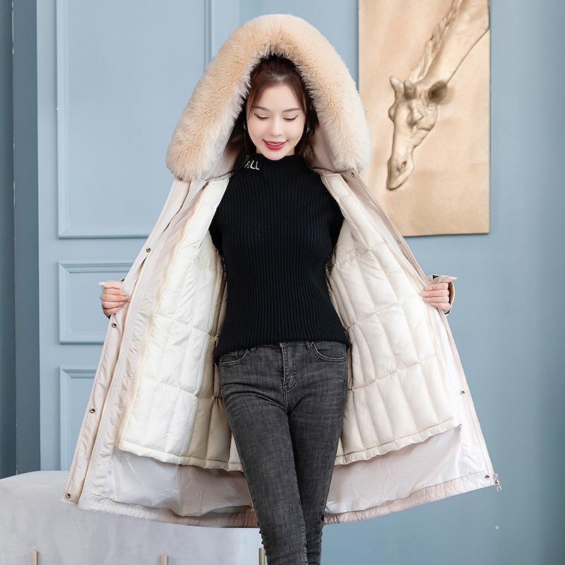 2025 Winter New Live Face Thickened Cotton Jacket Women's Waist Slimming Down Cotton Mid-length Cotton Jacket